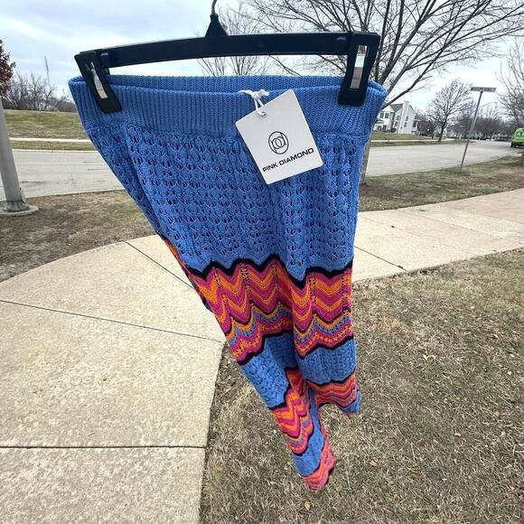 Pink Diamond Thommy Color Block Crochet Maxi Skirt Size Medium Royal Blue - Picture 5 of 12